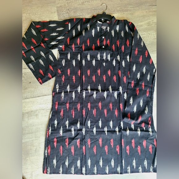 New Handmade ikkat long sleeve casual cotton kurtas for men 3xl - Picture 9 of 17